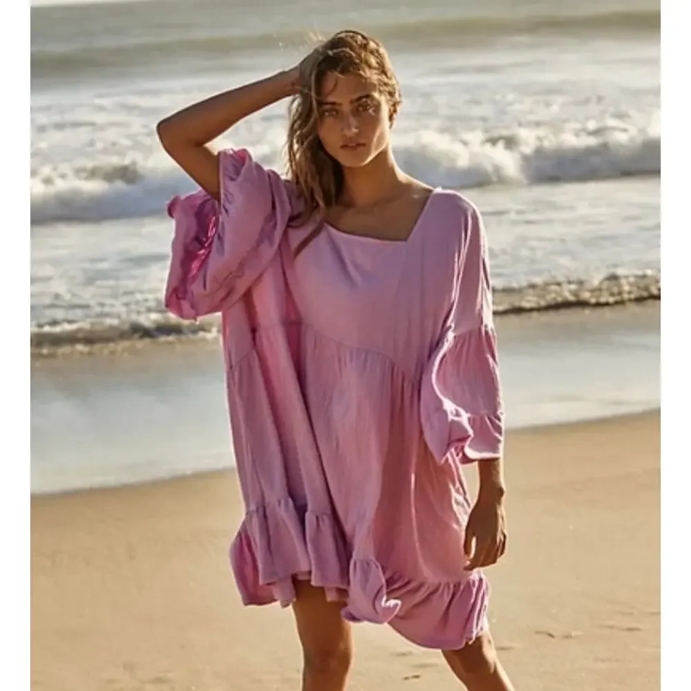 NWOT Free People Pink Ruffle Mini Dress - Picture 1 of 5